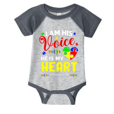 I Am His Voice He Is My Heart Autism Awareness Mom Dad Infant Baby Jersey Bodysuit