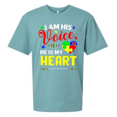 I Am His Voice He Is My Heart Autism Awareness Mom Dad Sueded Cloud Jersey T-Shirt