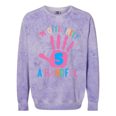 IM A Handful Five 5th Birthday Girl Boy Colorblast Crewneck Sweatshirt