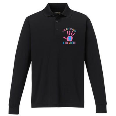 IM A Handful Five 5th Birthday Girl Boy Performance Long Sleeve Polo