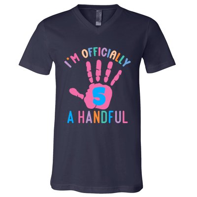 IM A Handful Five 5th Birthday Girl Boy V-Neck T-Shirt