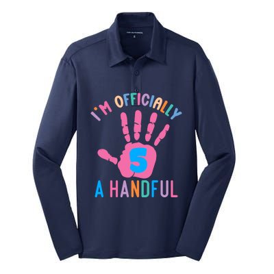 IM A Handful Five 5th Birthday Girl Boy Silk Touch Performance Long Sleeve Polo