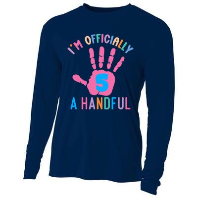 IM A Handful Five 5th Birthday Girl Boy Cooling Performance Long Sleeve Crew