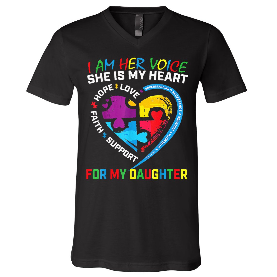 I Am Her Voice Daughter Autism Awareness Mom Dad Puzzle V-Neck T-Shirt