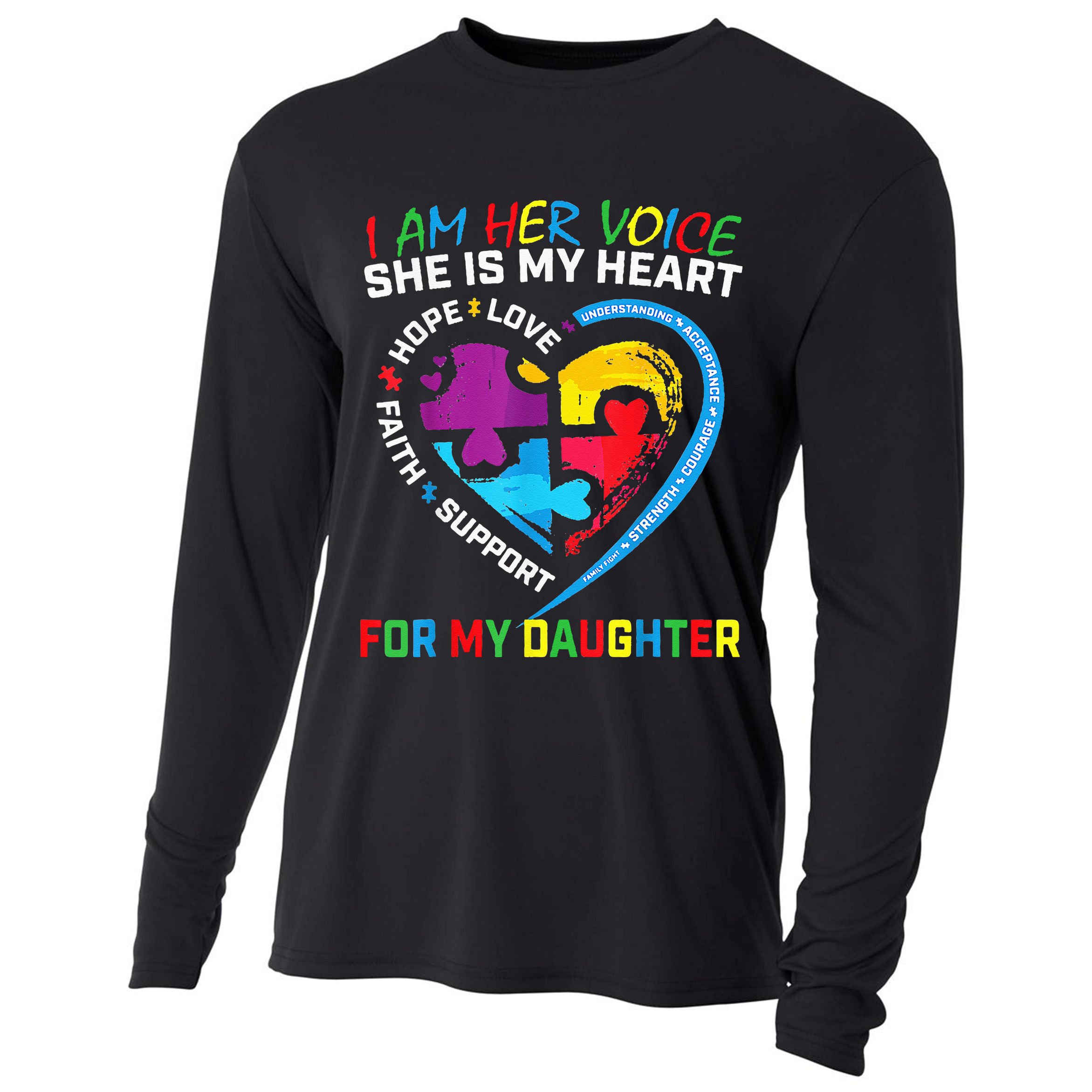 I Am Her Voice Daughter Autism Awareness Mom Dad Puzzle Cooling Performance Long Sleeve Crew