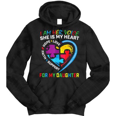 I Am Her Voice Daughter Autism Awareness Mom Dad Puzzle Tie Dye Hoodie