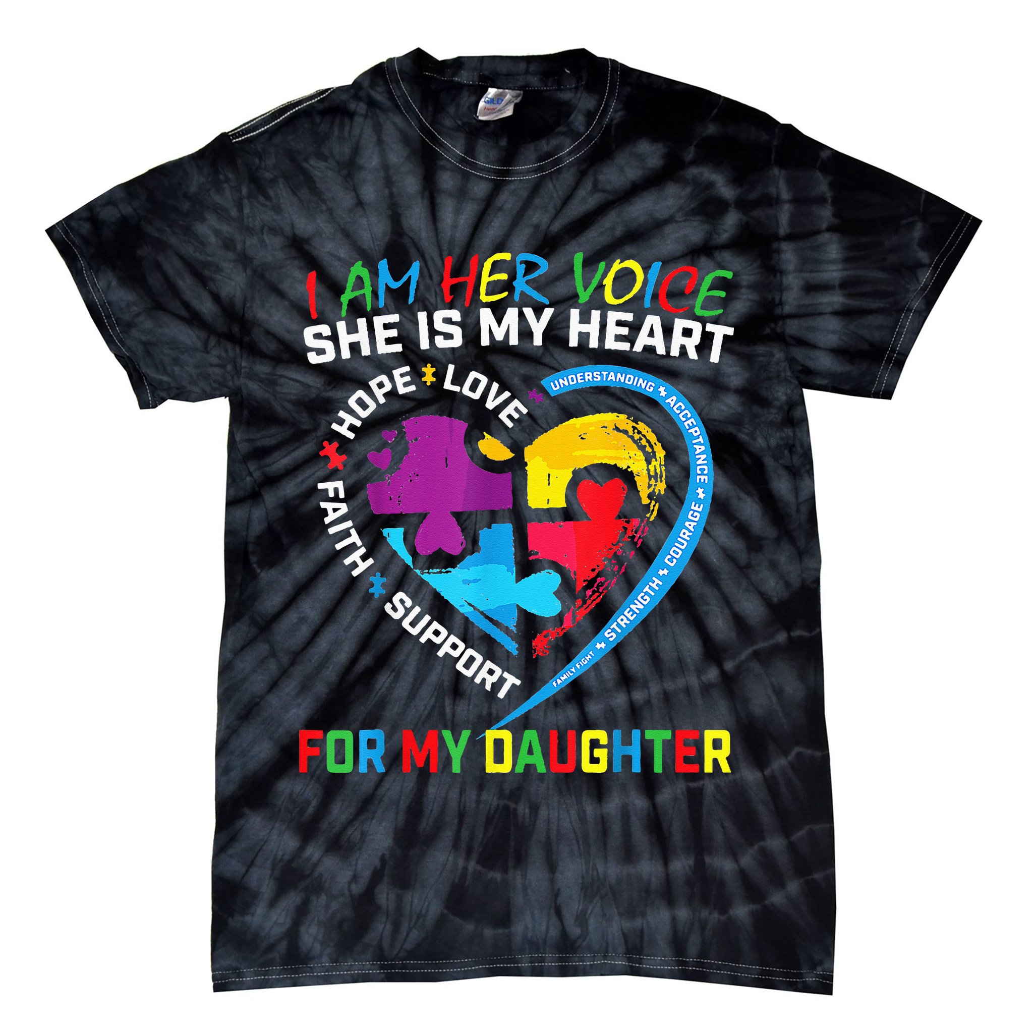 I Am Her Voice Daughter Autism Awareness Mom Dad Puzzle Tie-Dye T-Shirt