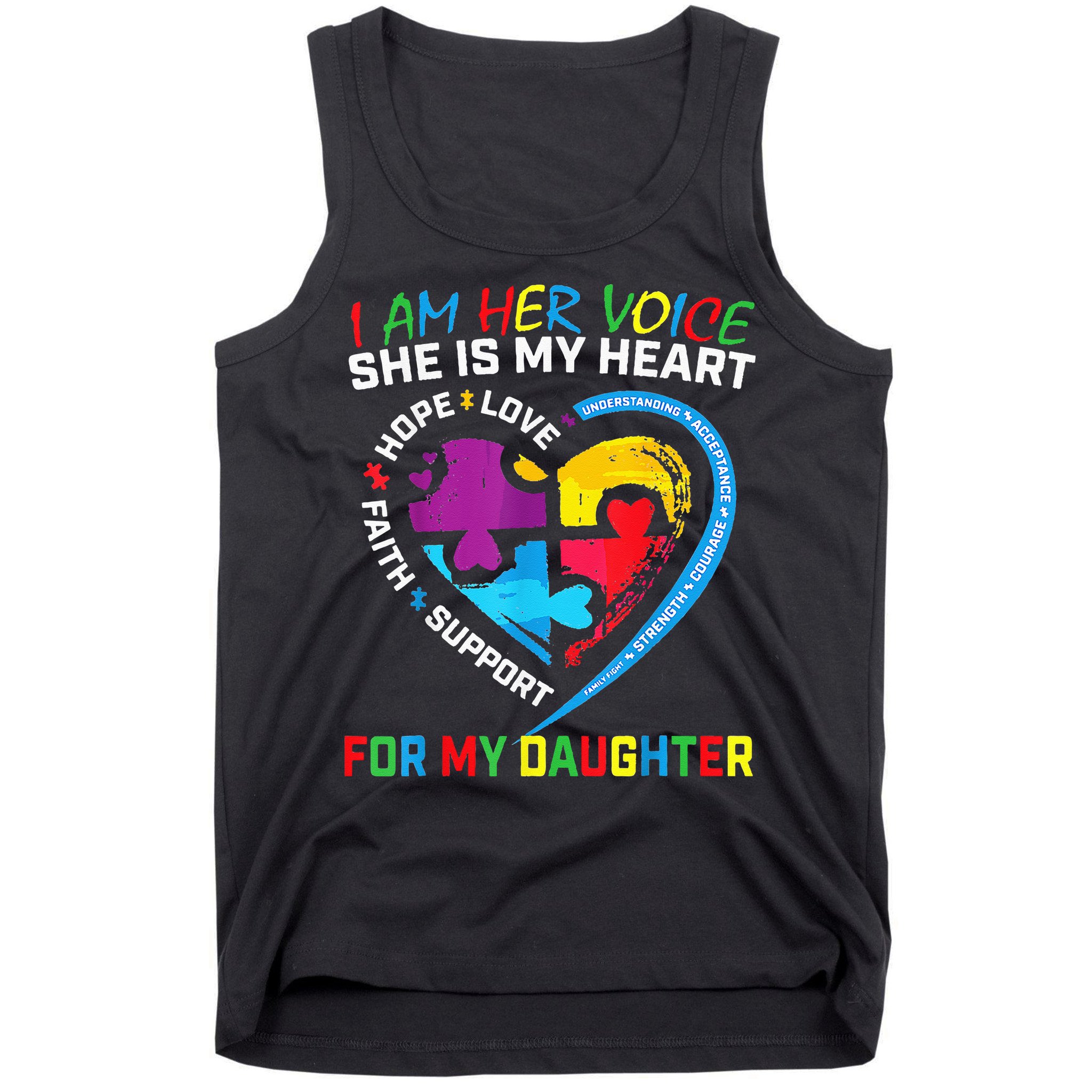 I Am Her Voice Daughter Autism Awareness Mom Dad Puzzle Tank Top