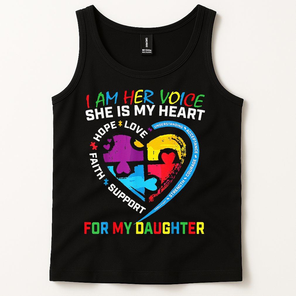 I Am Her Voice Daughter Autism Awareness Mom Dad Puzzle Tank Top