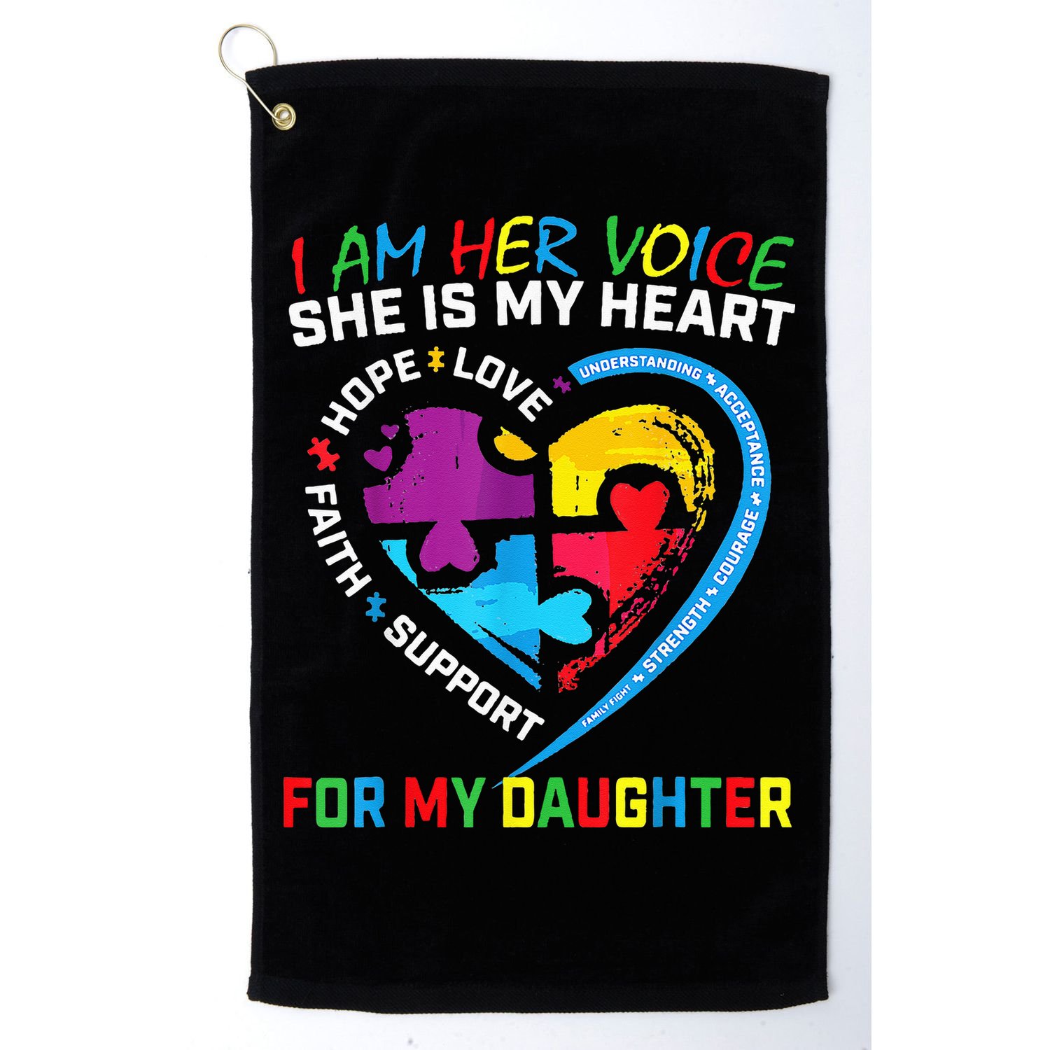 I Am Her Voice Daughter Autism Awareness Mom Dad Puzzle Golf Towel