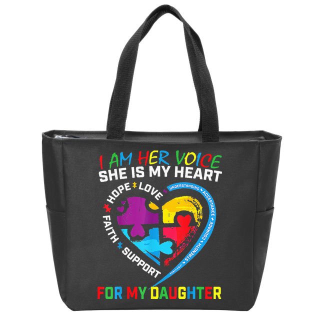 I Am Her Voice Daughter Autism Awareness Mom Dad Puzzle Zip Tote Bag