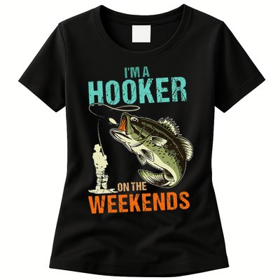 Im A Hooker On The Weekend Funny Fishing Fisherman Vintage Womens T-Shirt