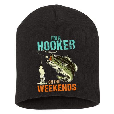Im A Hooker On The Weekend Funny Fishing Fisherman Vintage Short Acrylic Beanie