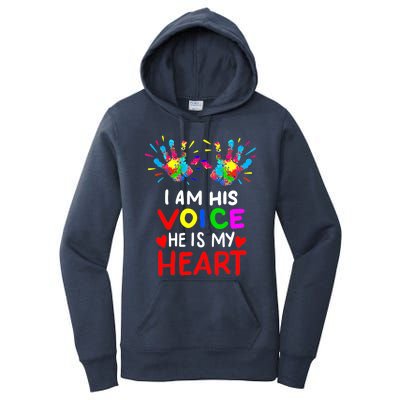 I Am His Voice He Is My Heart Mom Autistic Autism Awareness Women's Pullover Hoodie