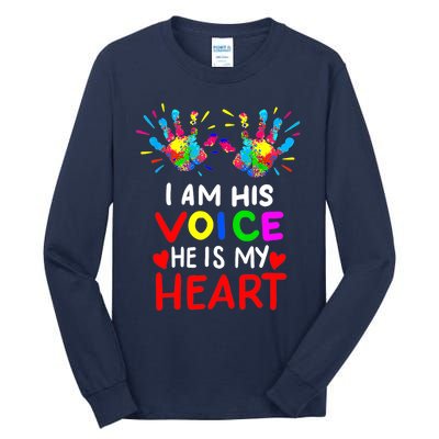 I Am His Voice He Is My Heart Mom Autistic Autism Awareness Tall Long Sleeve T-Shirt