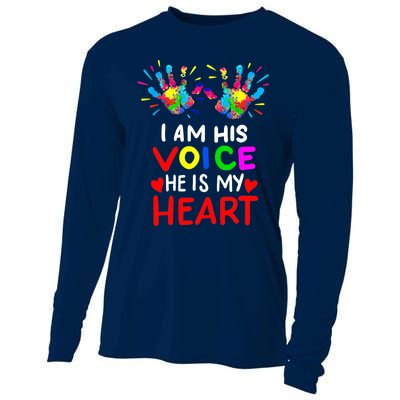 I Am His Voice He Is My Heart Mom Autistic Autism Awareness Cooling Performance Long Sleeve Crew