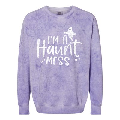 I'm A Haunt Mess Ghost Gift Funny Halloween Hot Mess Mom Gift Colorblast Crewneck Sweatshirt