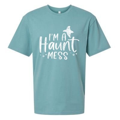 I'm A Haunt Mess Ghost Gift Funny Halloween Hot Mess Mom Gift Sueded Cloud Jersey T-Shirt