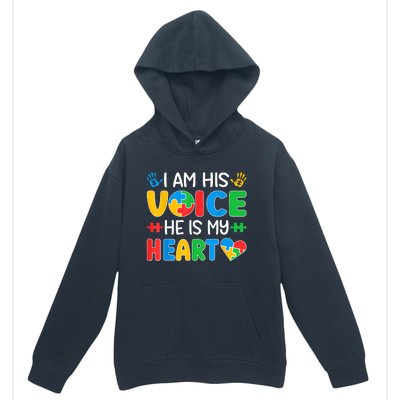 I Am His Voice He Is My Heart Autism Mom Mama Autism Daddy Papa Autism Awareness Urban Pullover Hoodie