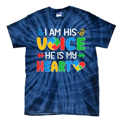 I Am His Voice He Is My Heart Autism Mom Mama Autism Daddy Papa Autism Awareness Tie-Dye T-Shirt