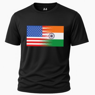 Indian American Half Inda Usa Flag Cooling Performance Crew T-Shirt