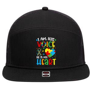 I Am His Voice Mom Mama Autistic Autism Awareness Month Gift 7 Panel Mesh Trucker Snapback Hat