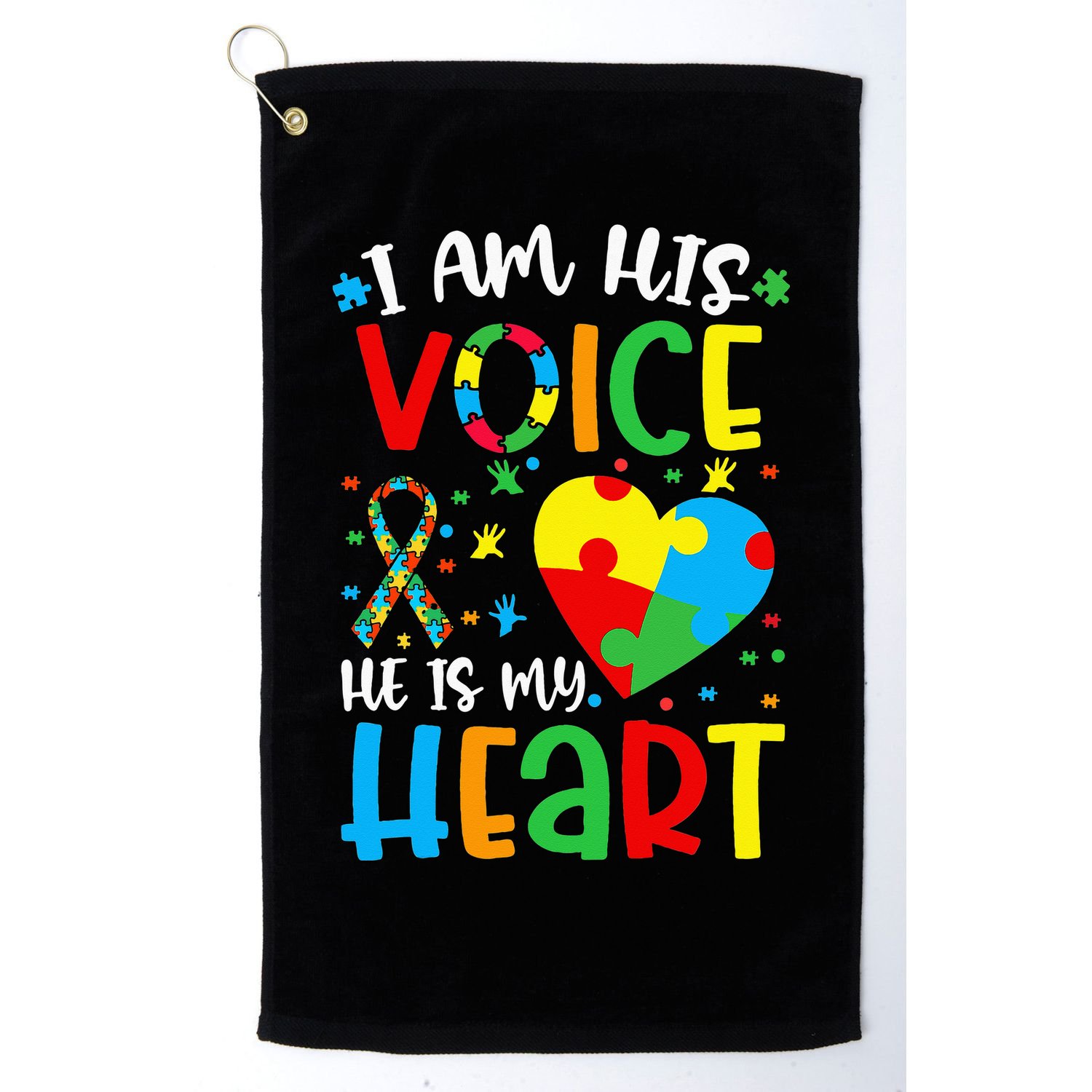 I am His Voice Mom Mama Autistic Autism Awareness Month Golf Towel