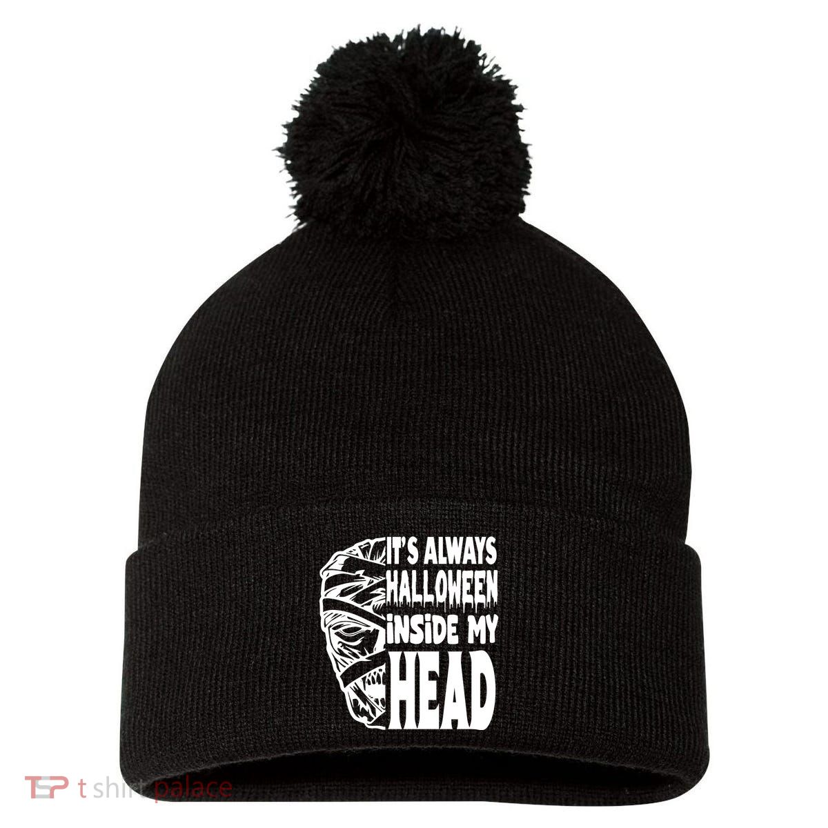 Its Always Halloween Inside My Head Zombie Pom Pom 12in Knit Beanie