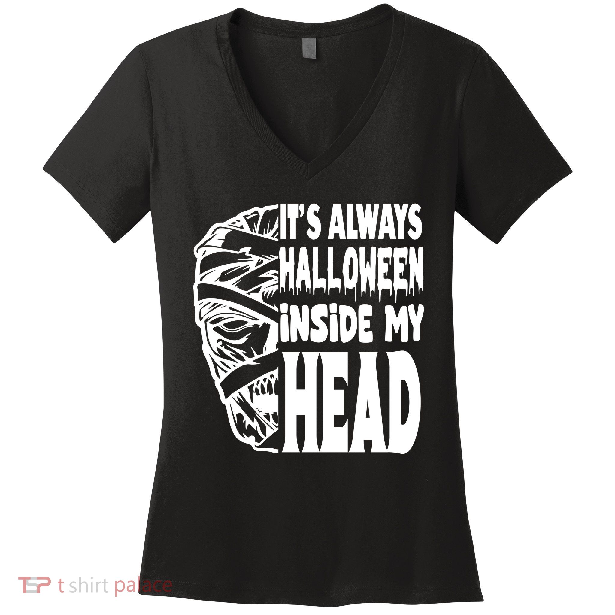 Its Always Halloween Inside My Head Zombie Women's V-Neck T-Shirt