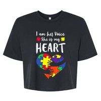 I Am Her Voice She IS My Heart Autism Awareness Bella+Canvas Jersey Crop Tee