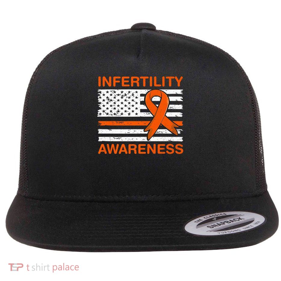 Infertility Awareness Heart Orange Ribbon IVF Transfer Day Flat Bill Trucker Hat