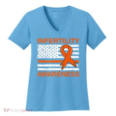 Infertility Awareness Heart Orange Ribbon IVF Transfer Day Women's V-Neck T-Shirt