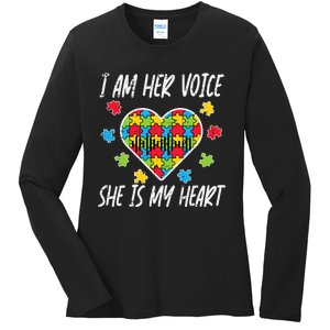 I Am Her Voice She Is My Heart Autism Awareness Mom Dad Ladies Long Sleeve Shirt