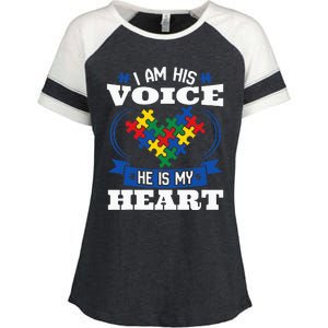 I Am His Voice He Is My Heart Autism Awareness Son Enza Ladies Jersey Colorblock Tee