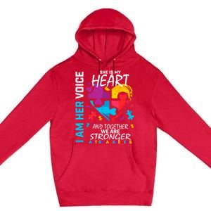 I Am Her Voice She Is My Heart Autism Awareness Puzzle Piece Gift Premium Pullover Hoodie