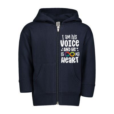 I Am His Voice And He Is My Heart Autism Infinity Toddler Zip Fleece Hoodie