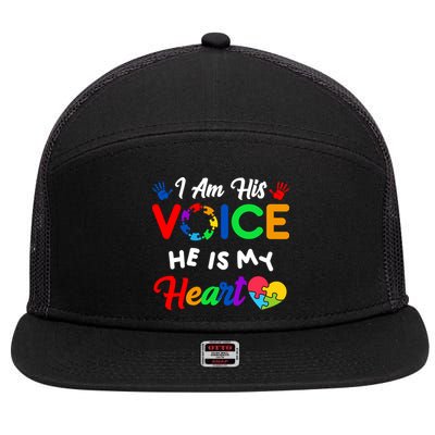 I Am His Voice He Is My Heart Autism Awareness 7 Panel Mesh Trucker Snapback Hat