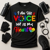 I Am His Voice He Is My Heart Autism Awareness Cooling Performance Crew T-Shirt