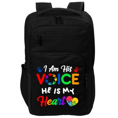 I Am His Voice He Is My Heart Autism Awareness Impact Tech Backpack