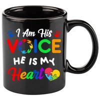 I Am His Voice He Is My Heart Autism Awareness 11oz C Handle Ceramic Mug