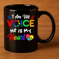 I Am His Voice He Is My Heart Autism Awareness 11oz C Handle Ceramic Mug