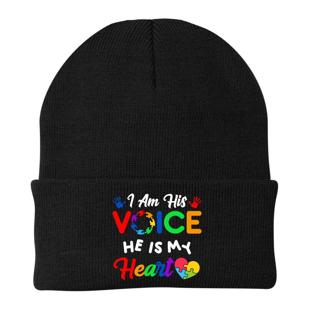 I Am His Voice He Is My Heart Autism Awareness Beanie