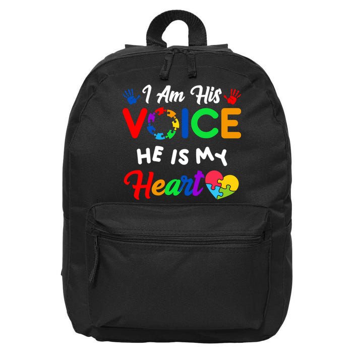 I Am His Voice He Is My Heart Autism Awareness 16 in Basic Backpack