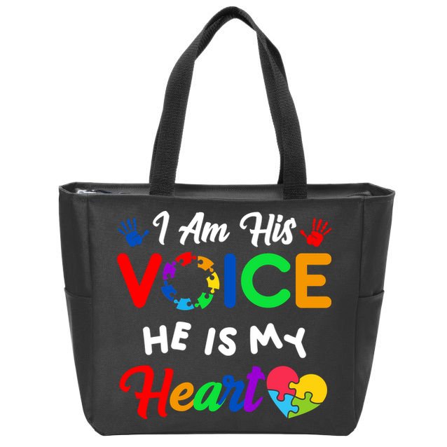 I Am His Voice He Is My Heart Autism Awareness Zip Tote Bag