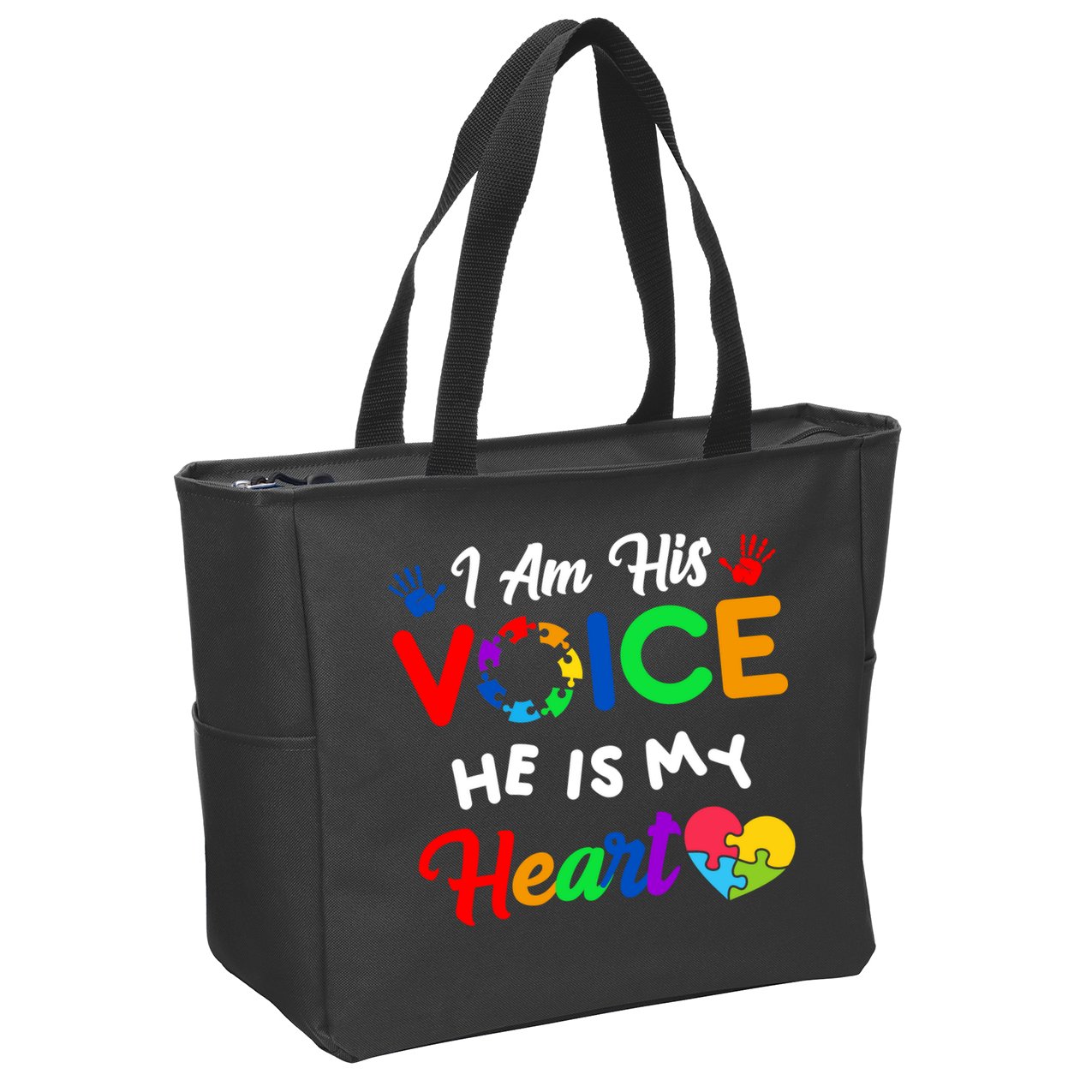 I Am His Voice He Is My Heart Autism Awareness Zip Tote Bag