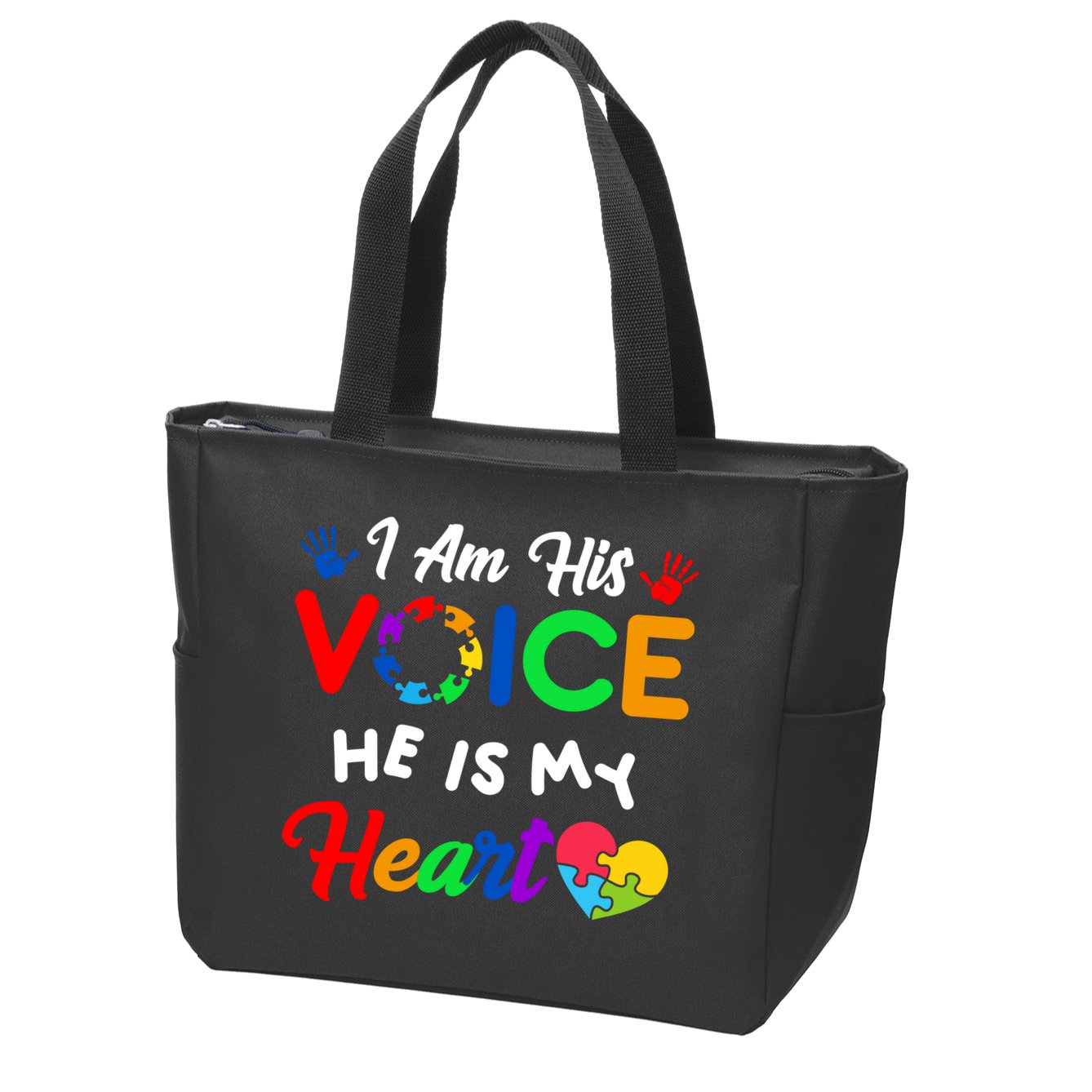 I Am His Voice He Is My Heart Autism Awareness Zip Tote Bag