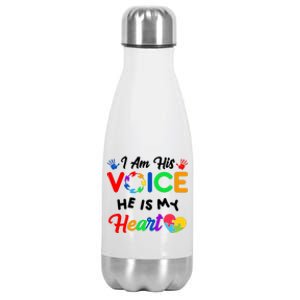 I Am His Voice He Is My Heart Autism Awareness Stainless Steel Insulated Water Bottle