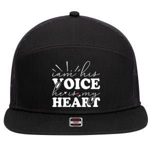 I Am His Voice He Is My Heart Autism Awareness 7 Panel Mesh Trucker Snapback Hat