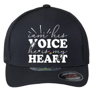 I Am His Voice He Is My Heart Autism Awareness Flexfit Unipanel Trucker Cap