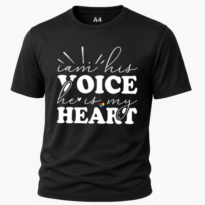 I Am His Voice He Is My Heart Autism Awareness Cooling Performance Crew T-Shirt